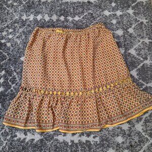 Max Studio Womens Yellow Geometric Print MIni Skirt large Cutout Festival